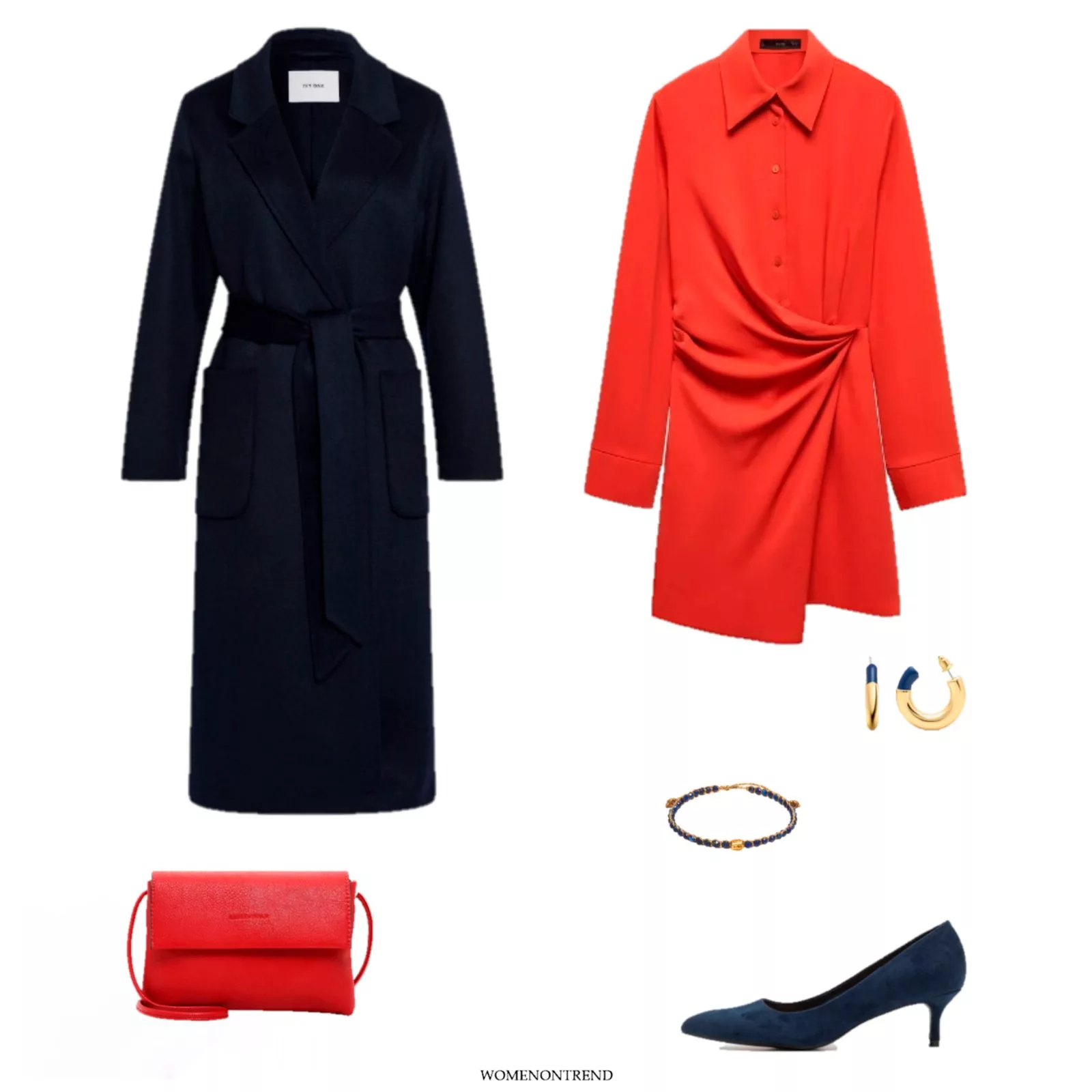 Chic Valentine’s Day Look: Red Dress & Navy Accents
